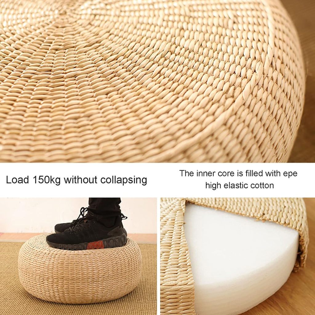 ZZenSmot Japanese Style Tatami Seat Cushion,Round Padded Floor Pillow Woven Straw Meditation Cushion,Handcrafted Rattan Futon Seat Cushion-Height:10cm Diameter:50cm (20inch)