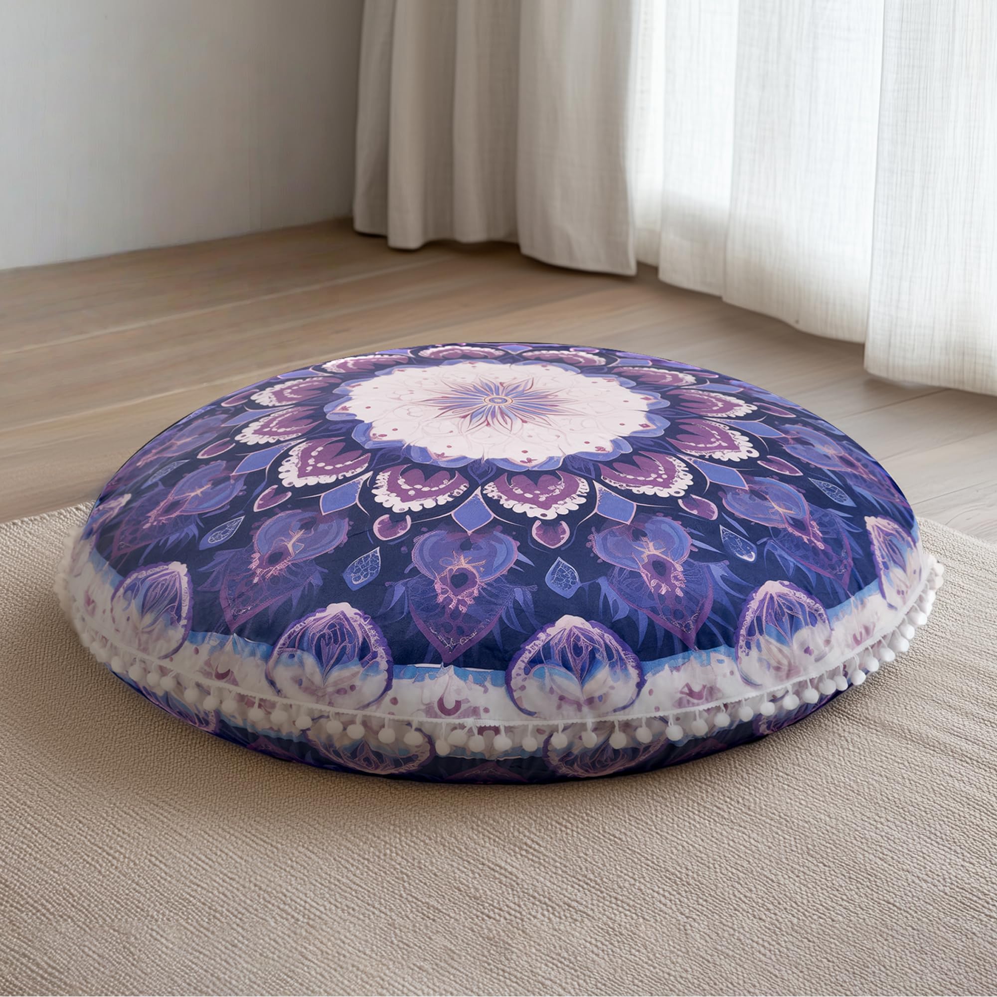 Meditation Cushion 32 Inch Round, Large Floor Pillow Seating for Adults, Bohemian Mandala Yoga Cushion, Extra Thick Memory Foam Removable Washable Cover, Ideal Gift & Holiday Decor, Green