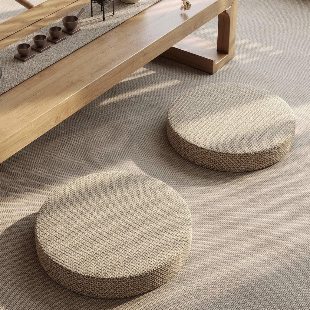 Floor Cushion - Thick, Washable, Removable Cover Tatami Mat, Meditation Pillow for Windowsill, Balcony, Floor Seating (Beige, Dia 24'')