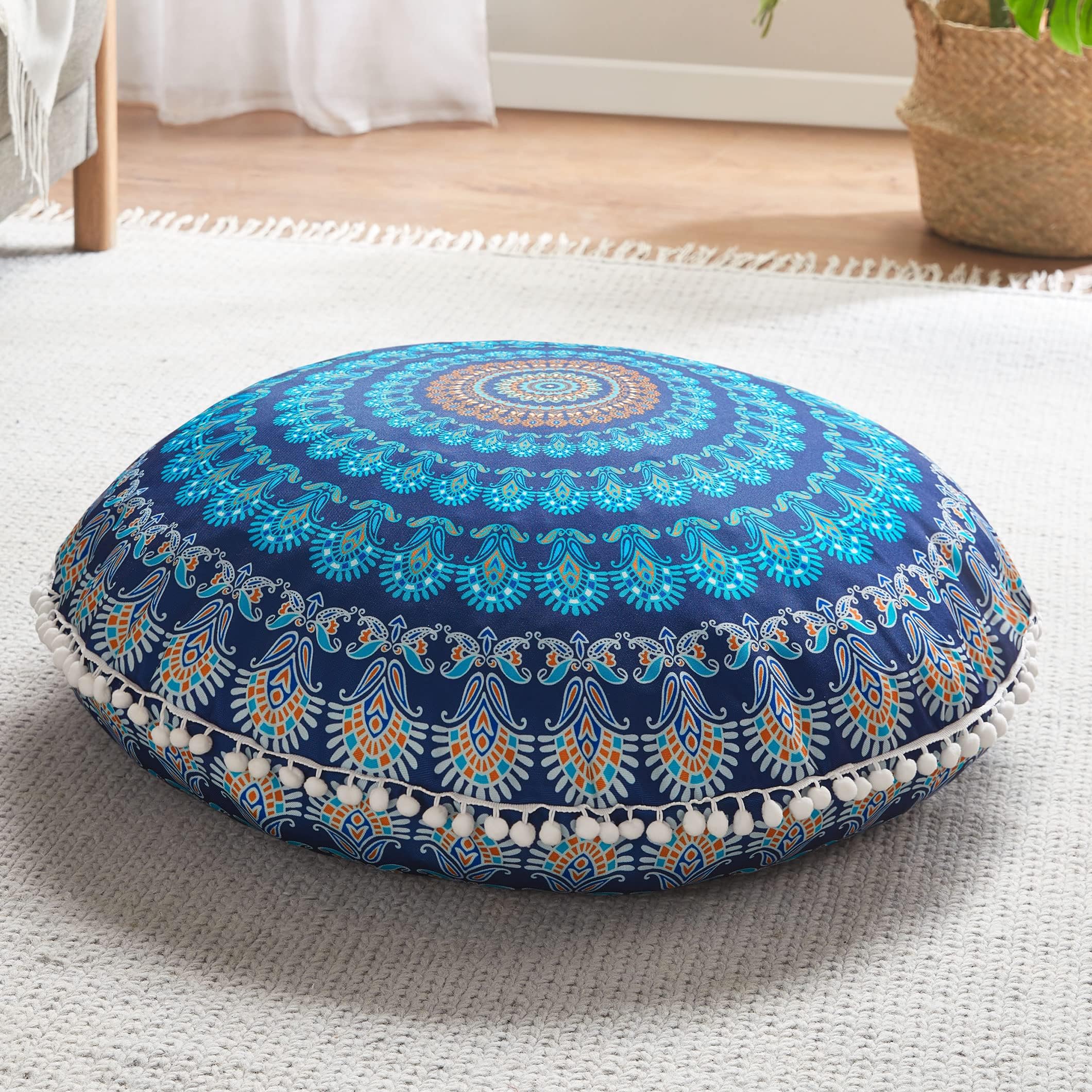 2Pcs 32 Inch Yellow Round Floor Pillows, Washable Memory Foam Meditation Cushions