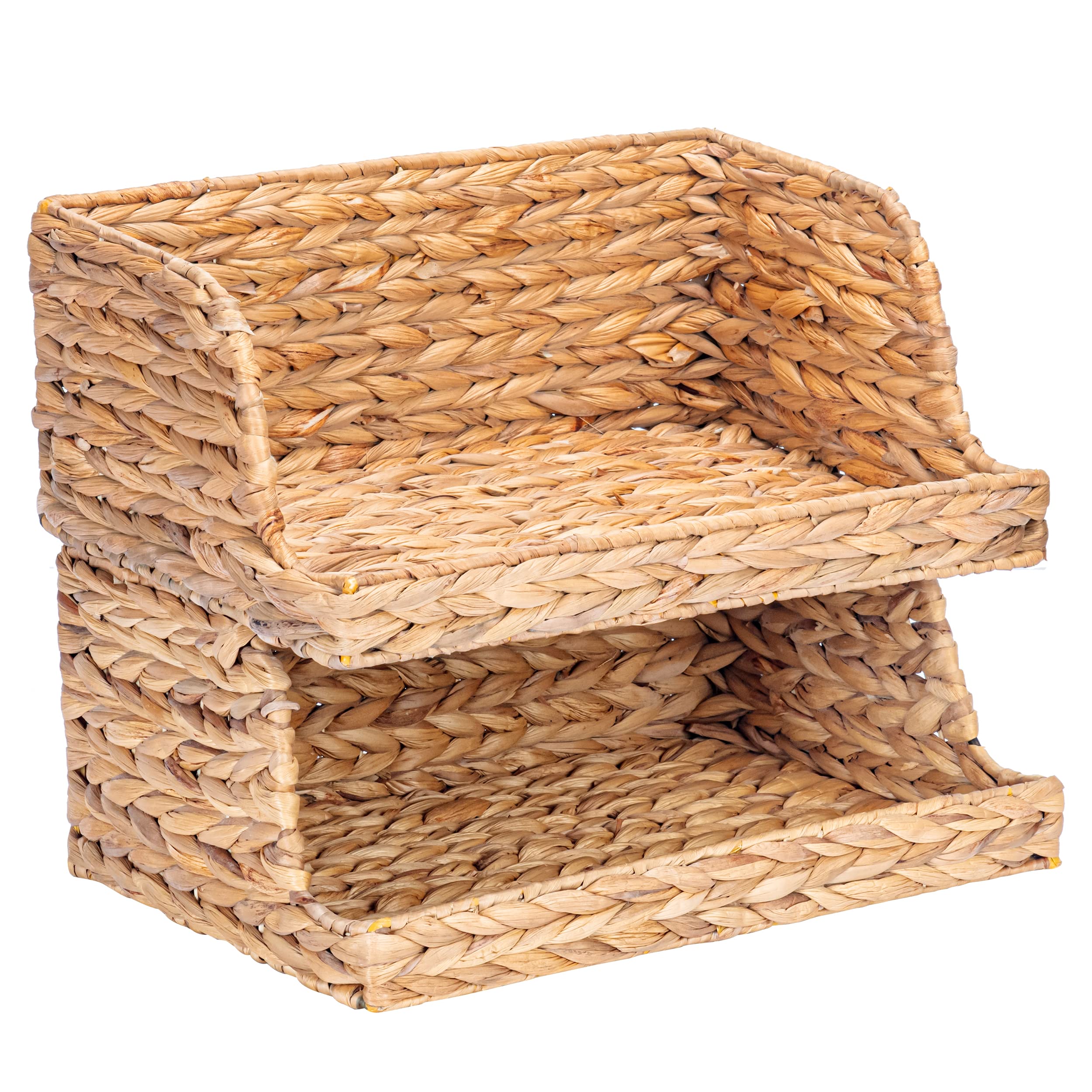 VATIMA Water Hyacinth Storage Baskets for Organizing, Medium Open-Front Wicker Basket for Kitchen, for Shelves, 11.8” x 7.5” x 5.5”, 2 Pack