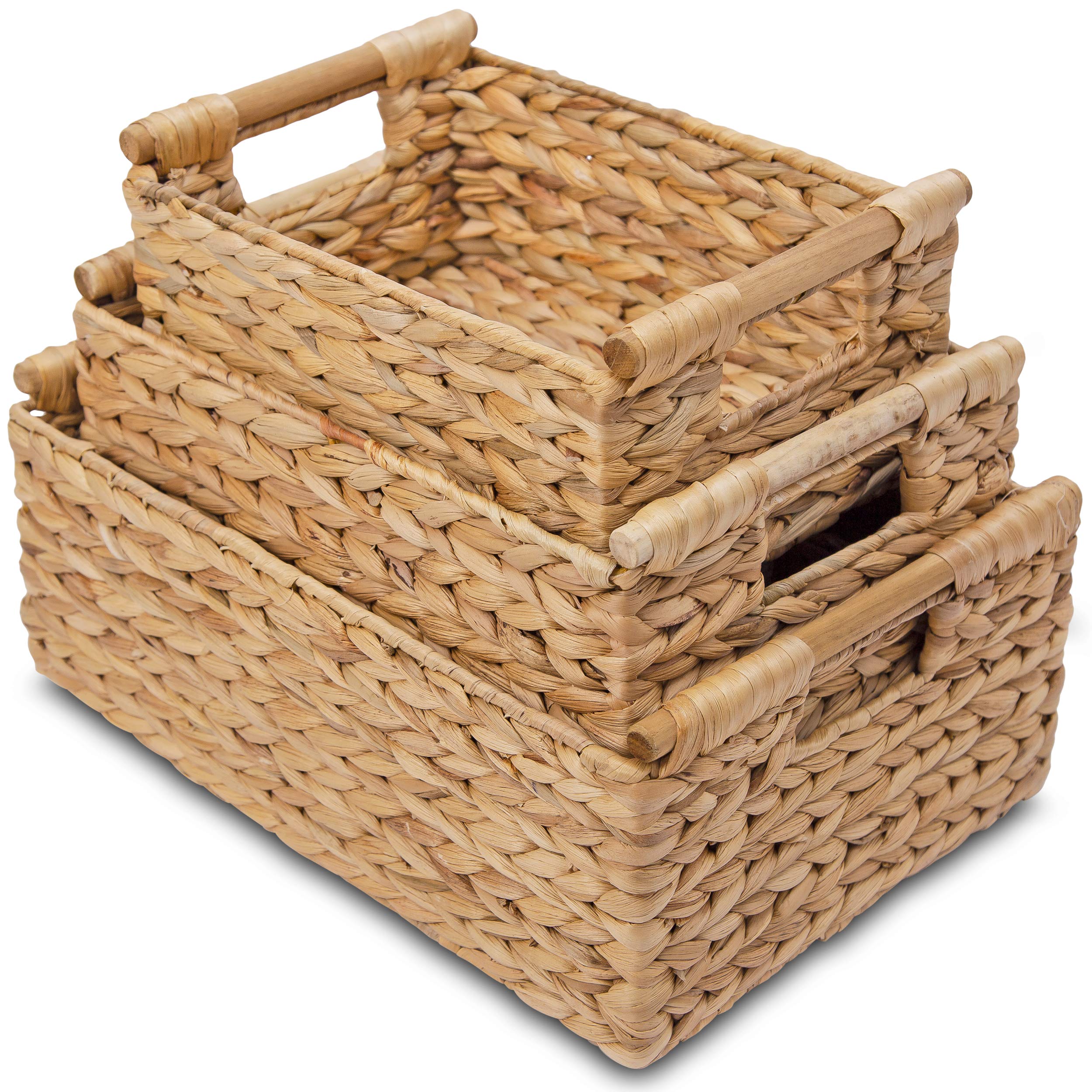 VATIMA Water Hyacinth Storage Baskets for Organizing, Medium Open-Front Wicker Basket for Kitchen, for Shelves, 11.8” x 7.5” x 5.5”, 2 Pack
