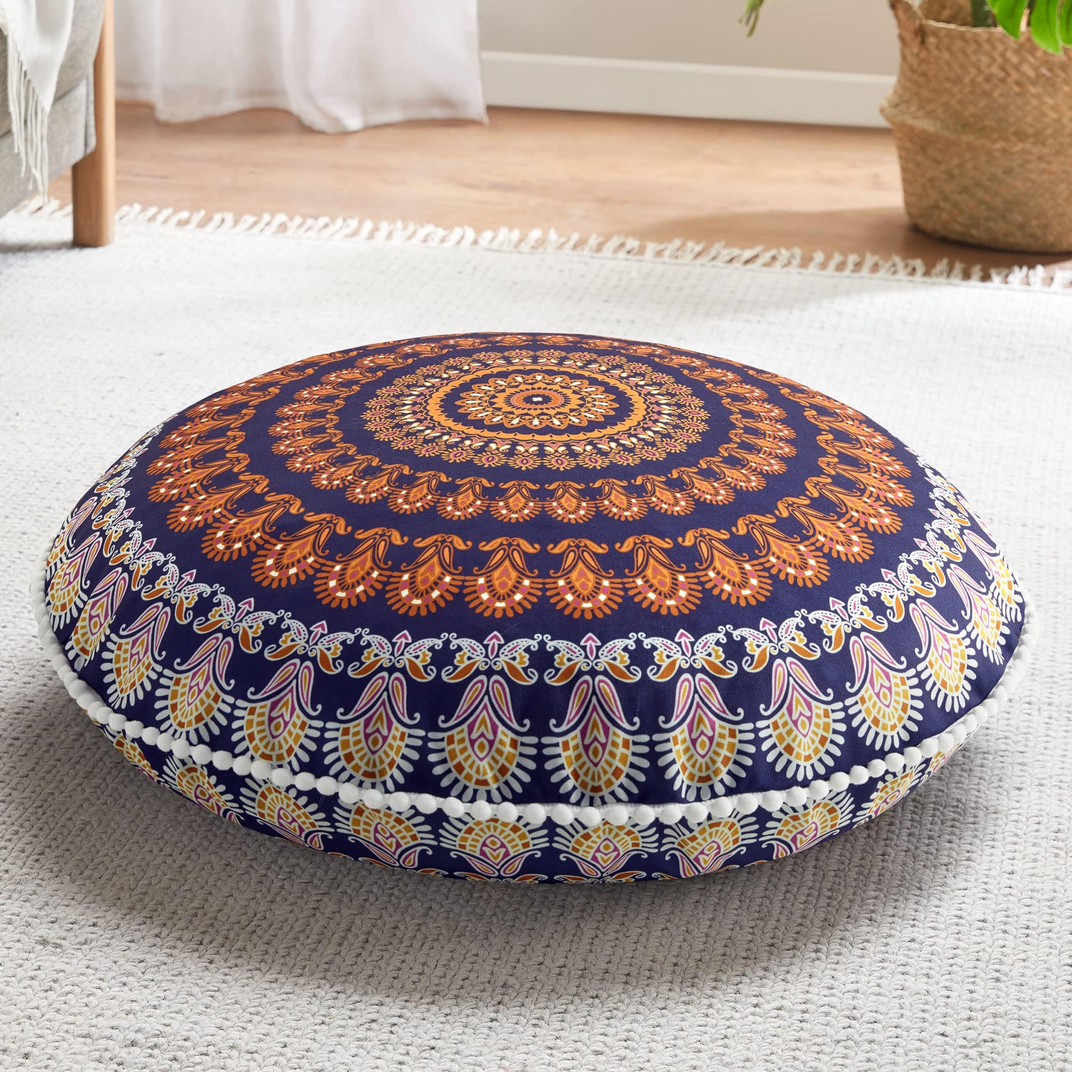 2Pcs 32 Inch Yellow Round Floor Pillows, Washable Memory Foam Meditation Cushions