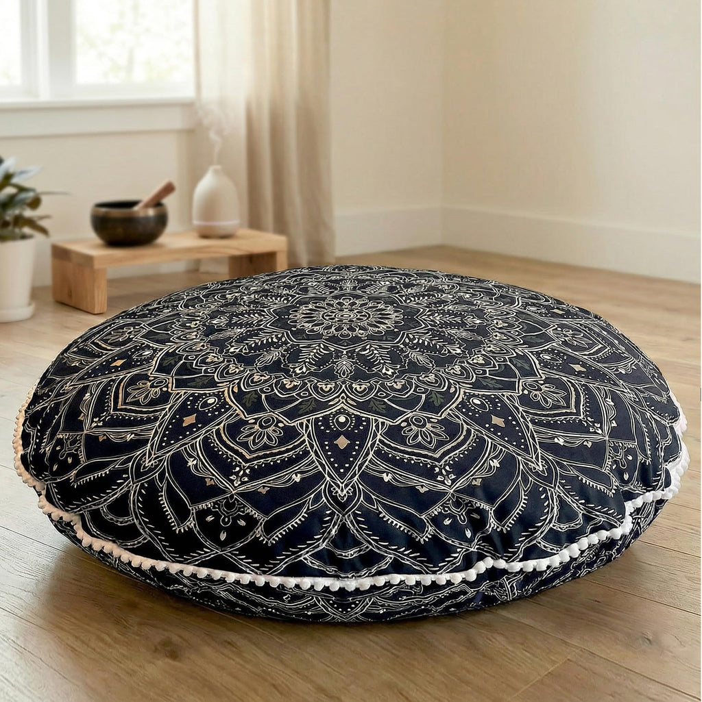 Codi Floor Pillows for Adults & Teens Set of 2, Large Boho Meditation Cushions with Memory Foam, Round Mandala Seating for Yoga, Home Office, Dorm Room, Washable, 32 Inch, Coral