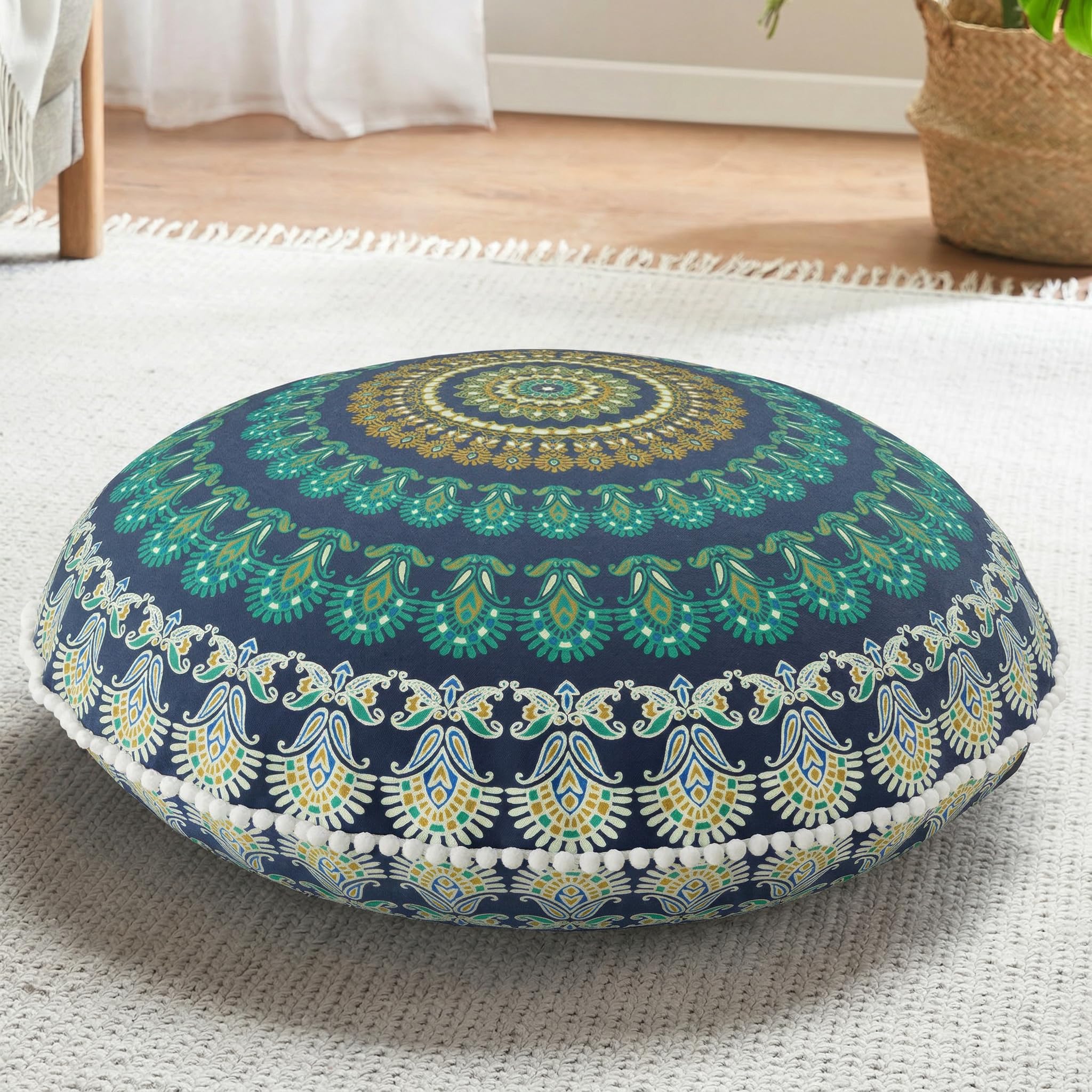 Codi Floor Pillows for Adults & Teens Set of 2, Large Boho Meditation Cushions with Memory Foam, Round Mandala Seating for Yoga, Home Office, Dorm Room, Washable, 32 Inch, Coral