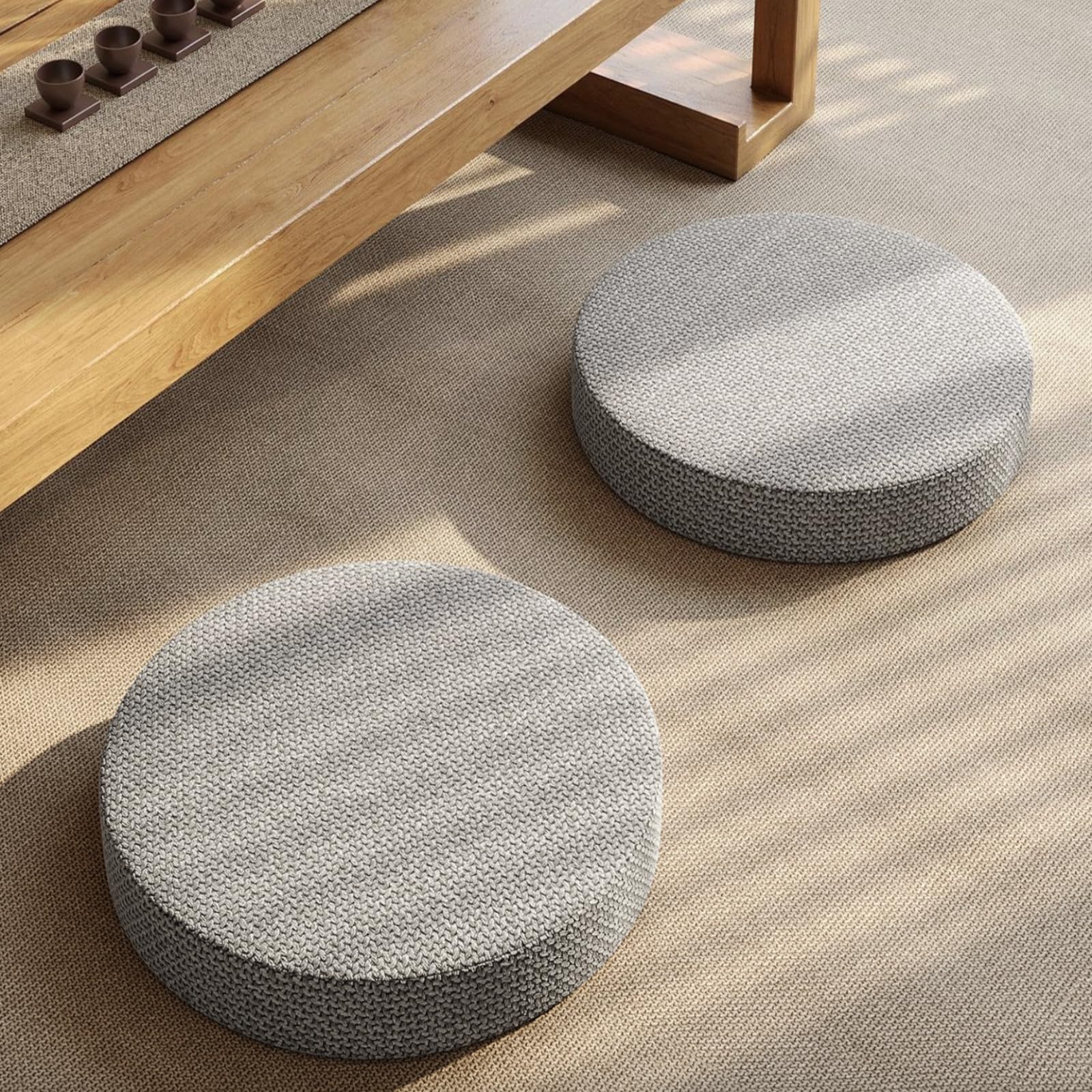 Floor Cushion - Thick, Washable, Removable Cover Tatami Mat, Meditation Pillow for Windowsill, Balcony, Floor Seating (Beige, Dia 24'')