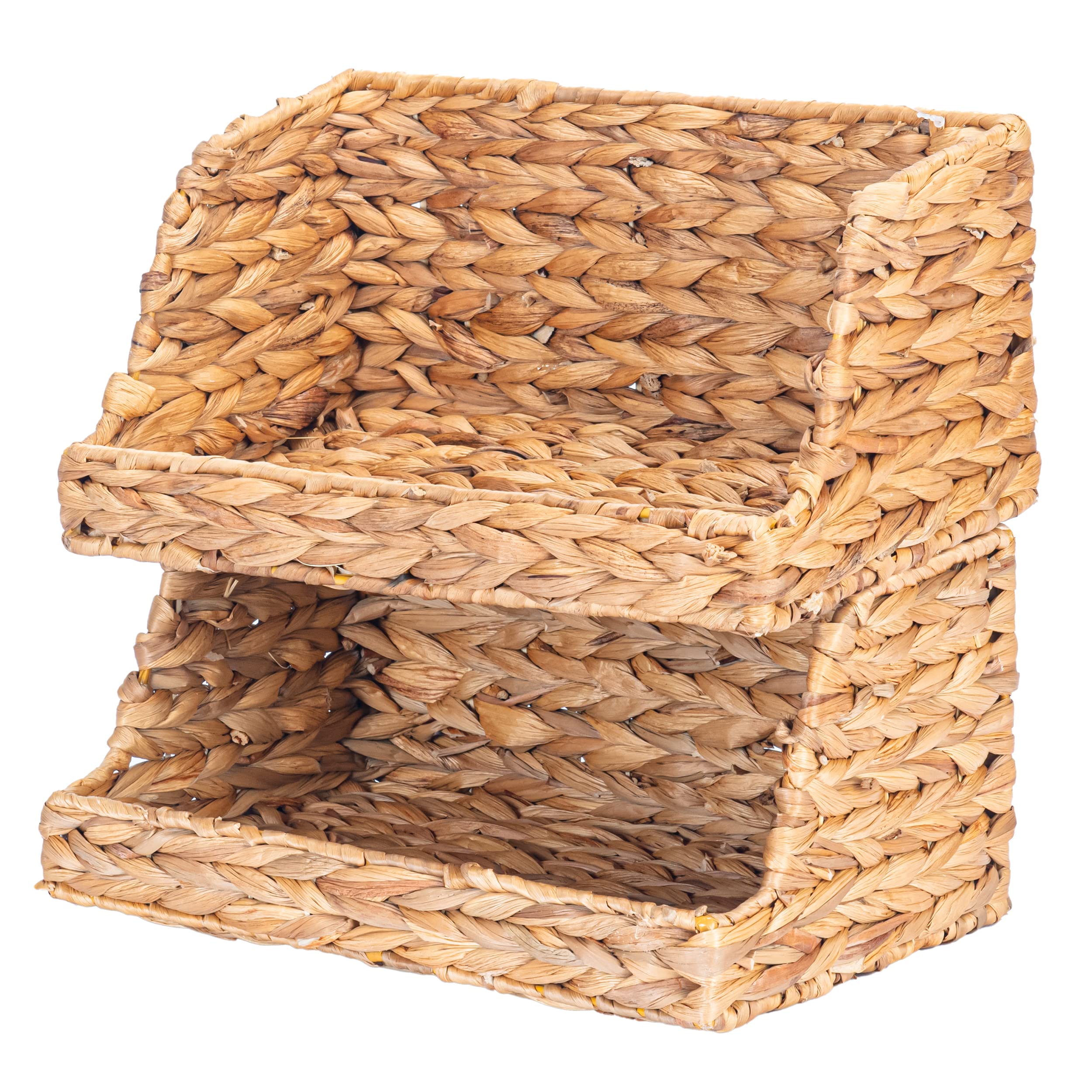 VATIMA Water Hyacinth Storage Baskets for Organizing, Medium Open-Front Wicker Basket for Kitchen, for Shelves, 11.8” x 7.5” x 5.5”, 2 Pack
