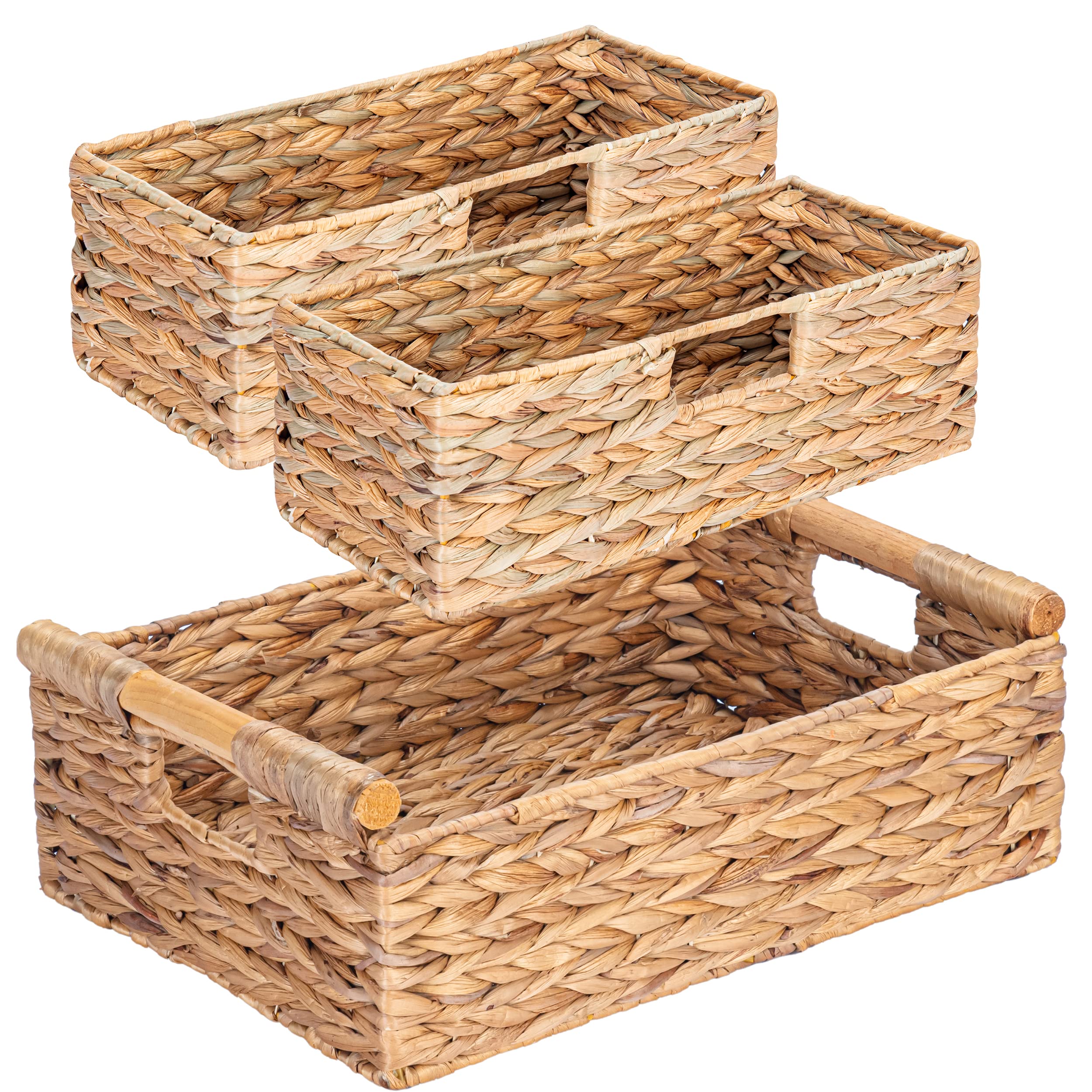 VATIMA Water Hyacinth Storage Baskets for Organizing, Medium Open-Front Wicker Basket for Kitchen, for Shelves, 11.8” x 7.5” x 5.5”, 2 Pack