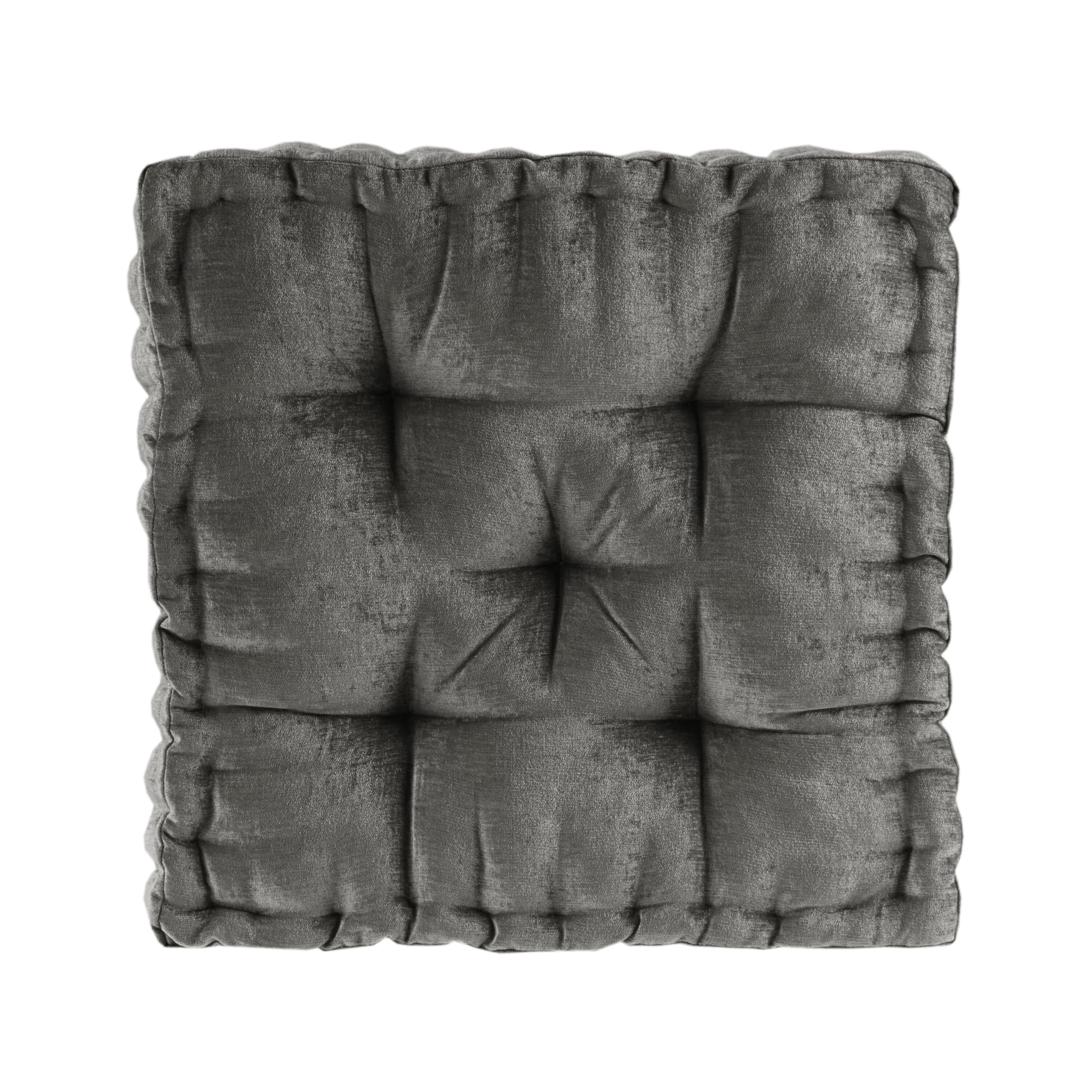 Intelligent Design Large Floor Pillow for Adults Yoga or Meditation Cushion with Handle, Floor Cushion for Board Games, Lustrous Chenille Tufted, Handsewn Scalloped Edge, Azza, 24" x 24" x 5" Ivory