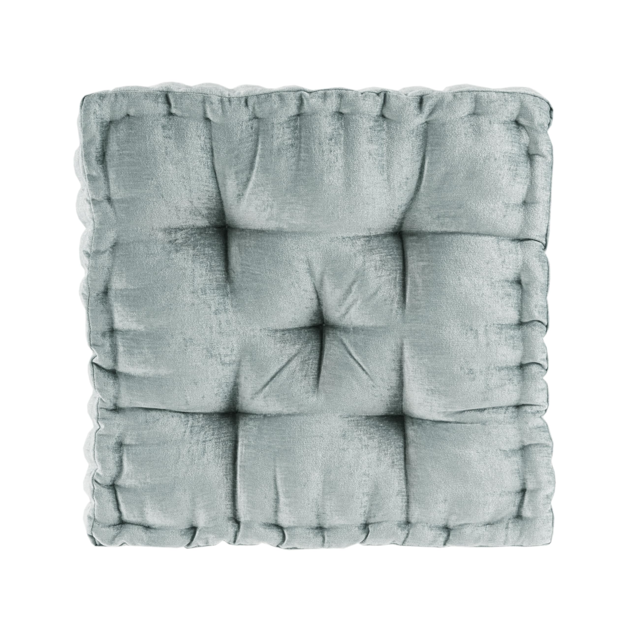 Intelligent Design Large Floor Pillow for Adults Yoga or Meditation Cushion with Handle, Floor Cushion for Board Games, Lustrous Chenille Tufted, Handsewn Scalloped Edge, Azza, 24" x 24" x 5" Ivory