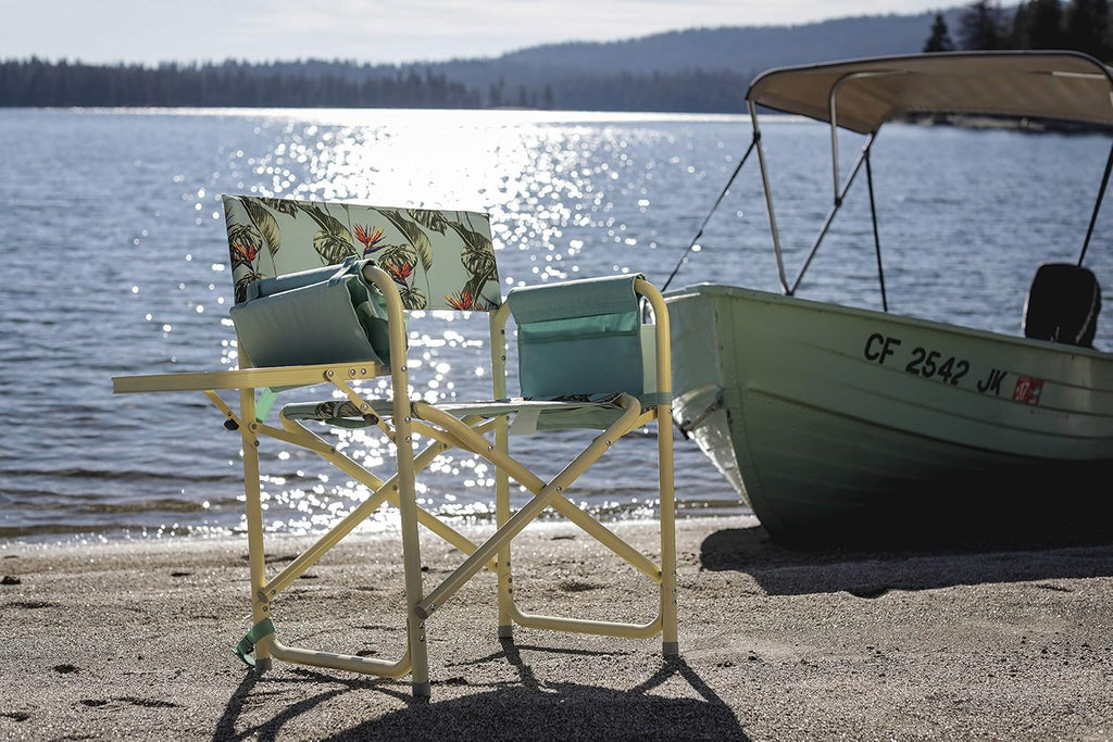 Picnic TIME Outdoor Directors Chair with Side Table, Beach Chair for Adults, Camping Chair with Table