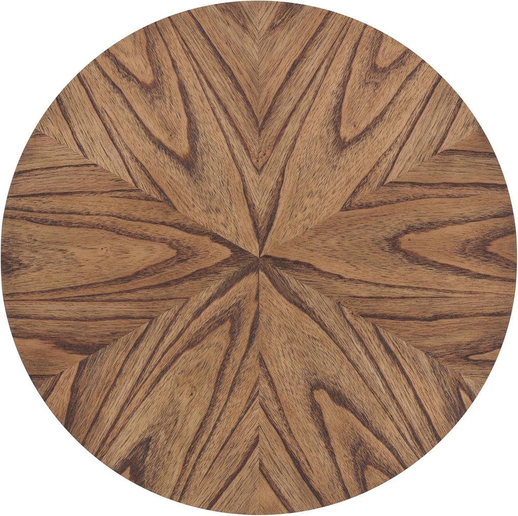 Mid-Century Modern Round Wood End Table with Shelf, Nutmeg Brown