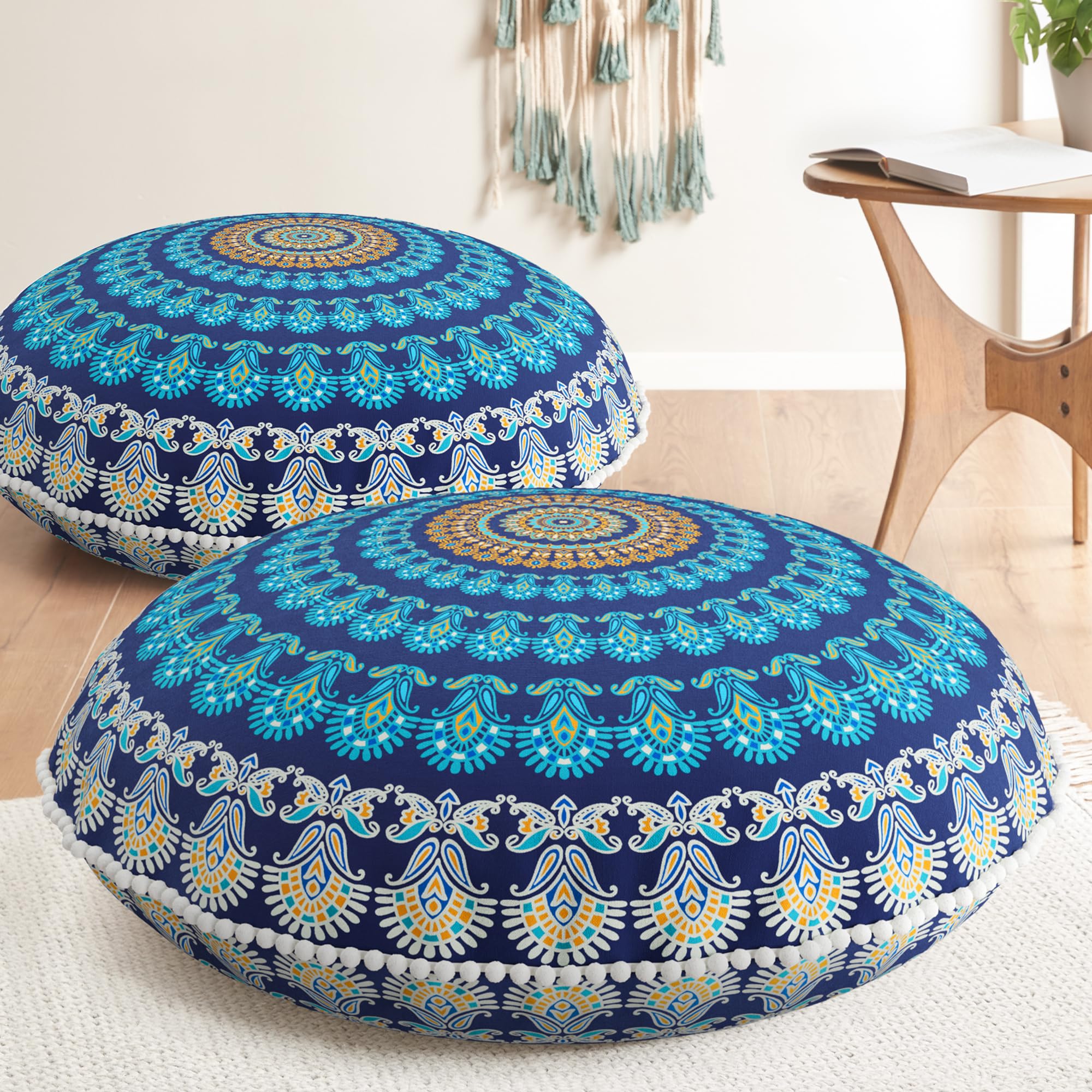 2Pcs 32 Inch Yellow Round Floor Pillows, Washable Memory Foam Meditation Cushions