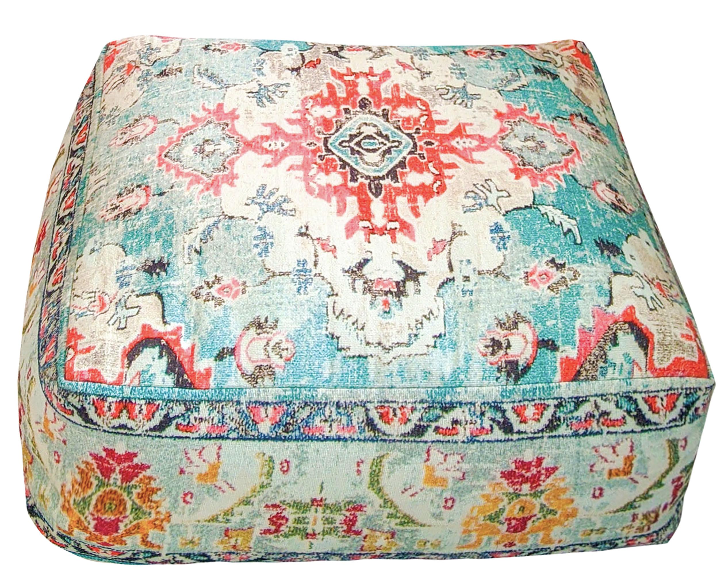 Mandala Life ART Bohemian Floor Cushion Cover - Pure Wool and Cotton Mix - 24x24x8 inches -Filler not Included - Artisan Hand Embroidery Patch Work - Boho Chic Luxury Moroccan Pouf Cover