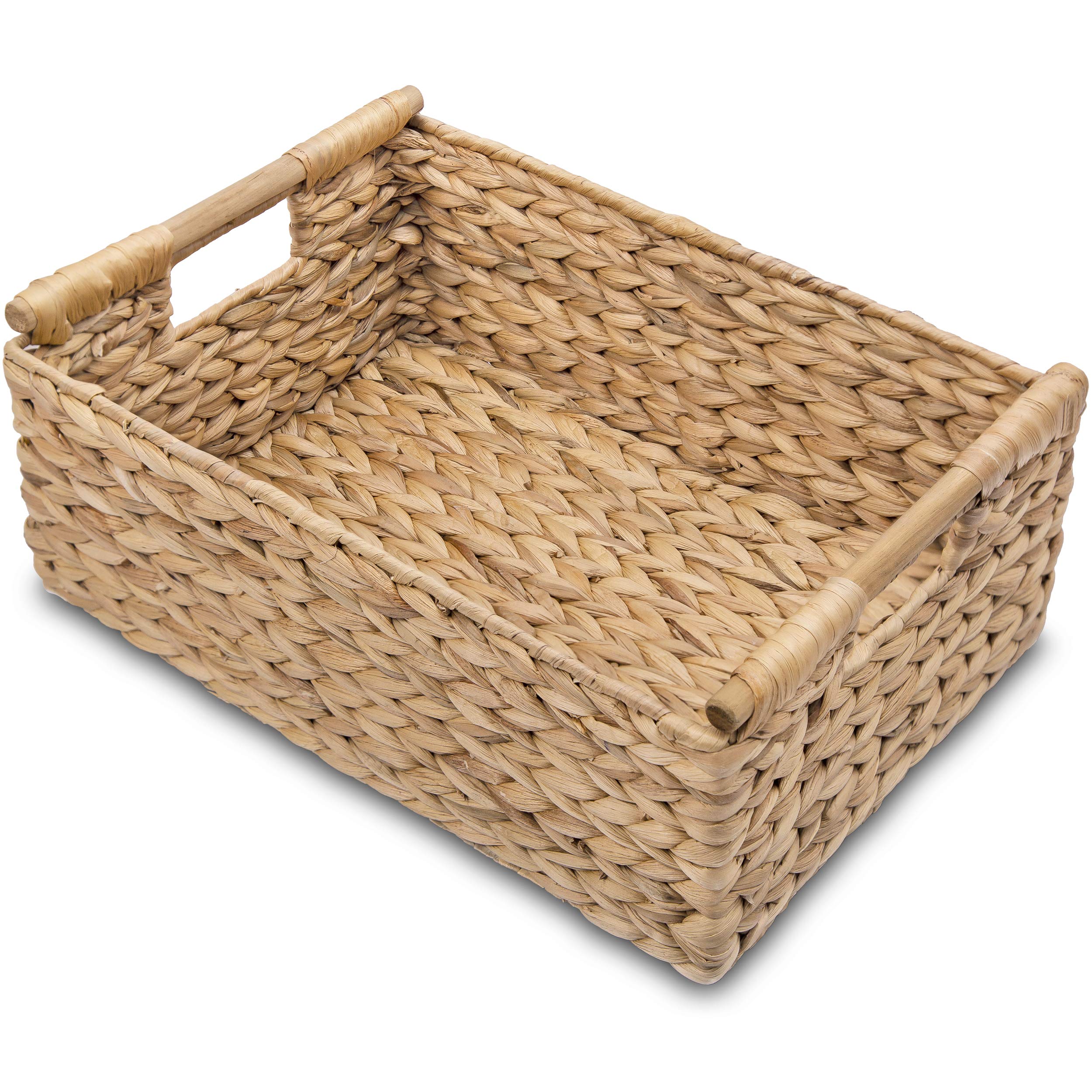 VATIMA Water Hyacinth Storage Baskets for Organizing, Medium Open-Front Wicker Basket for Kitchen, for Shelves, 11.8” x 7.5” x 5.5”, 2 Pack