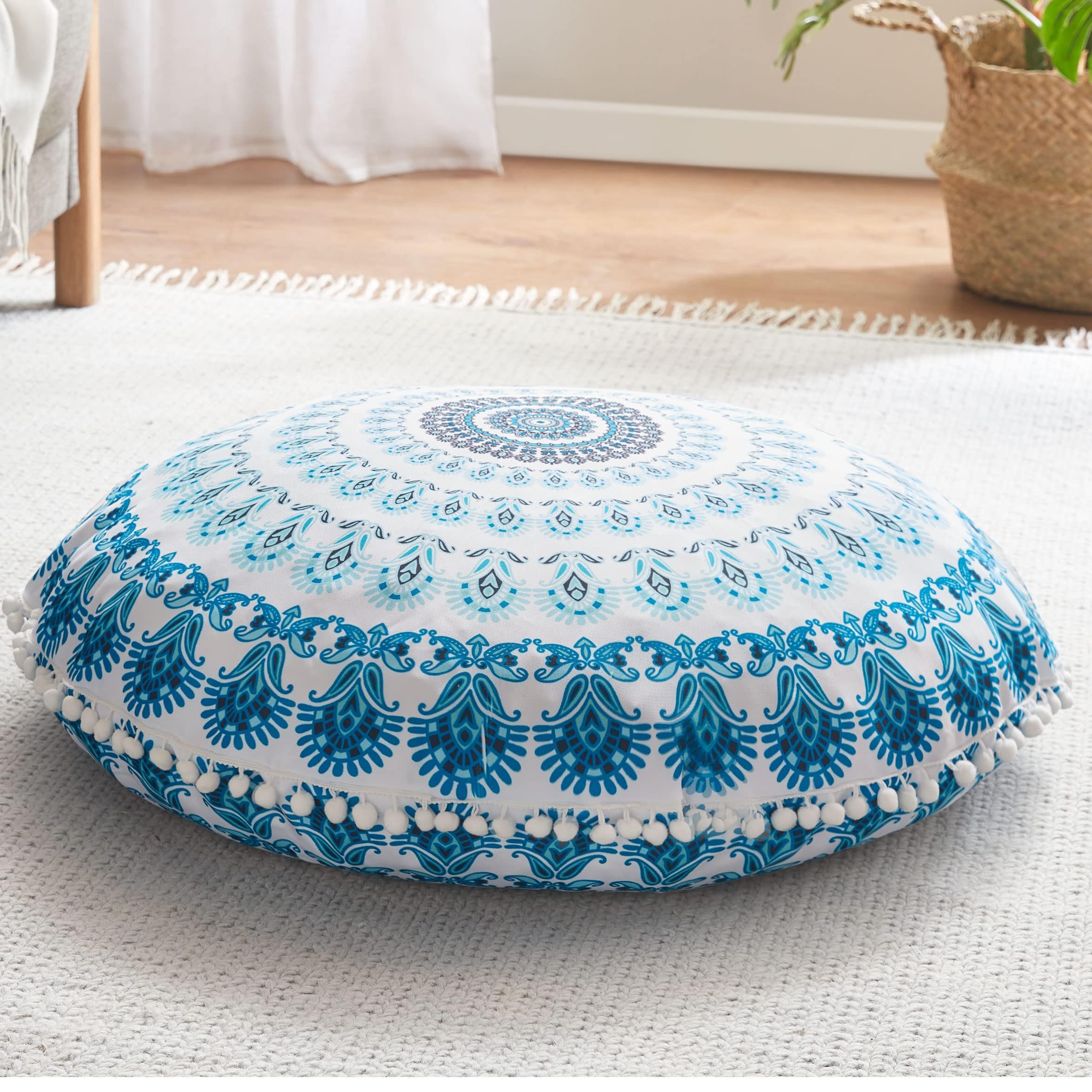 Codi Floor Pillows for Adults & Teens Set of 2, Large Boho Meditation Cushions with Memory Foam, Round Mandala Seating for Yoga, Home Office, Dorm Room, Washable, 32 Inch, Coral