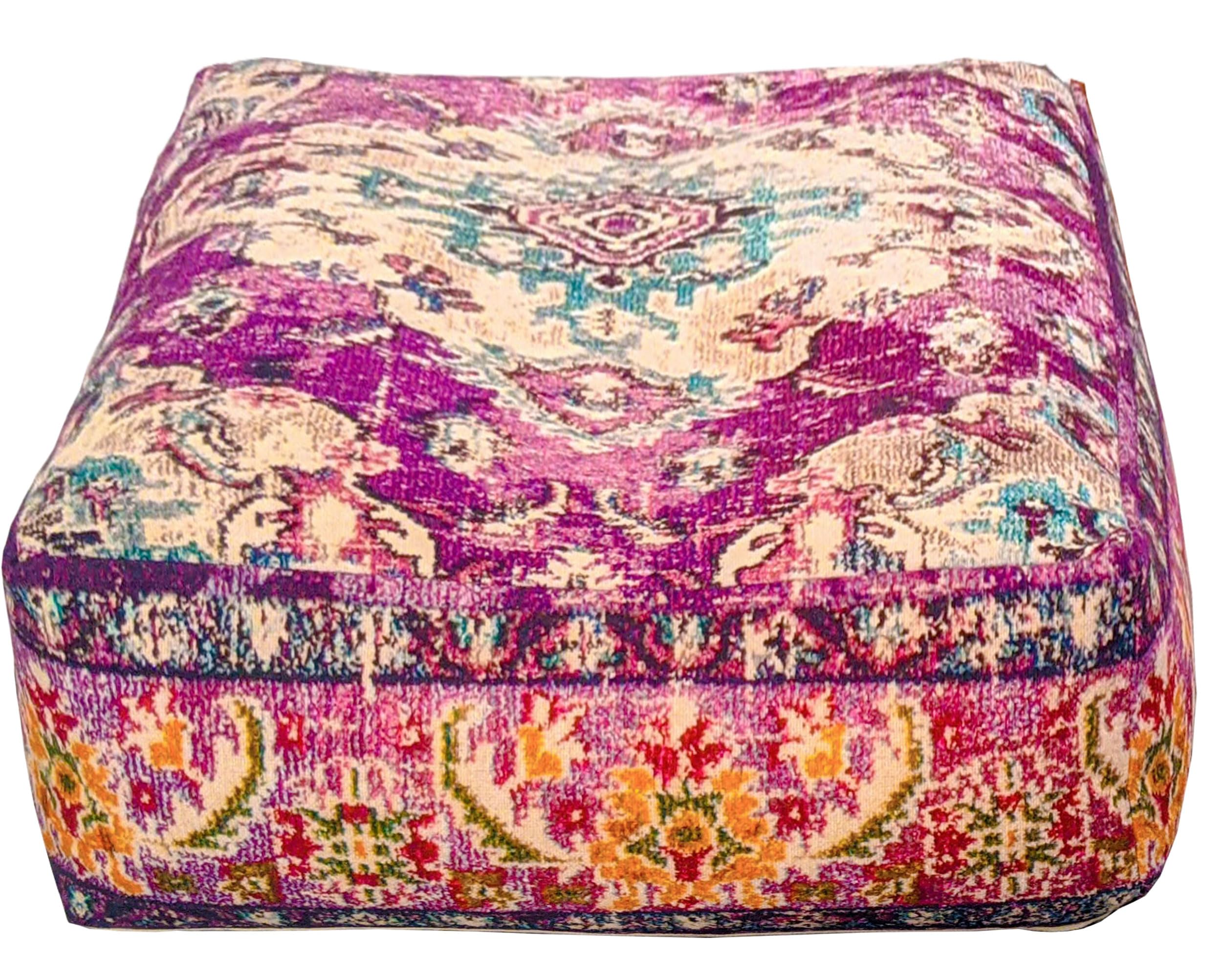 Mandala Life ART Bohemian Floor Cushion Cover - Pure Wool and Cotton Mix - 24x24x8 inches -Filler not Included - Artisan Hand Embroidery Patch Work - Boho Chic Luxury Moroccan Pouf Cover