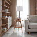 Mid-Century Modern Round Wood End Table with Shelf, Nutmeg Brown