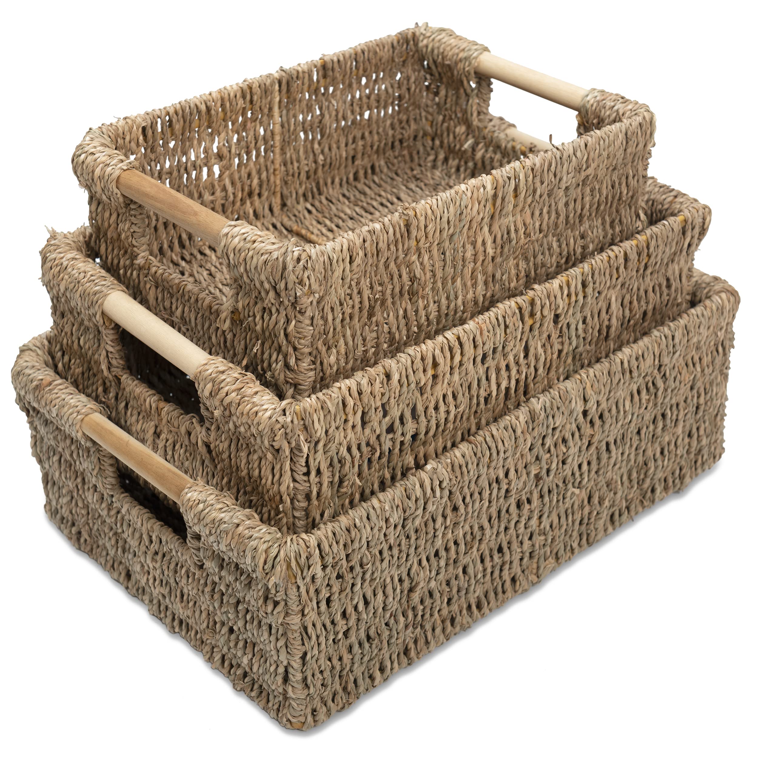 VATIMA Water Hyacinth Storage Baskets for Organizing, Medium Open-Front Wicker Basket for Kitchen, for Shelves, 11.8” x 7.5” x 5.5”, 2 Pack