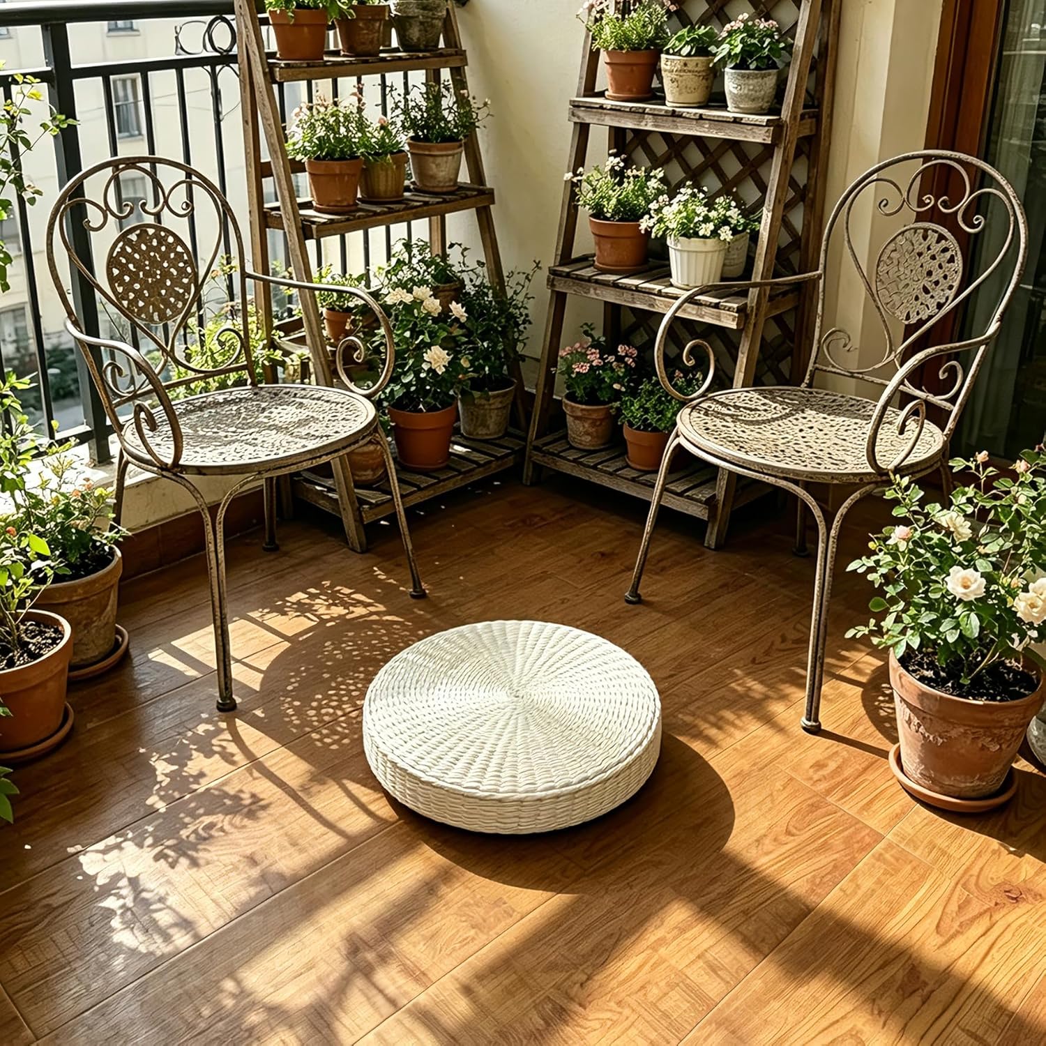Large Round Tatami Floor Pillow, Handwoven Straw Meditation Floor Cushions for Living Room Yoga Window Seat Reading Nook Bedroom Outdoor Seat (Dia: 19.7")