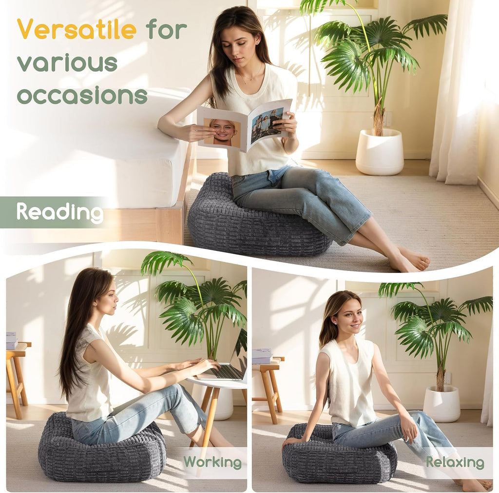 HIGOGOGO 6" Floor Pillow Cushion for Adults, Meditation Cushion Pillow, Blended Corduroy Cover, Large Square Floor Sitting for Tatami Living Room or Yoga, 2Pack, Dark Grey