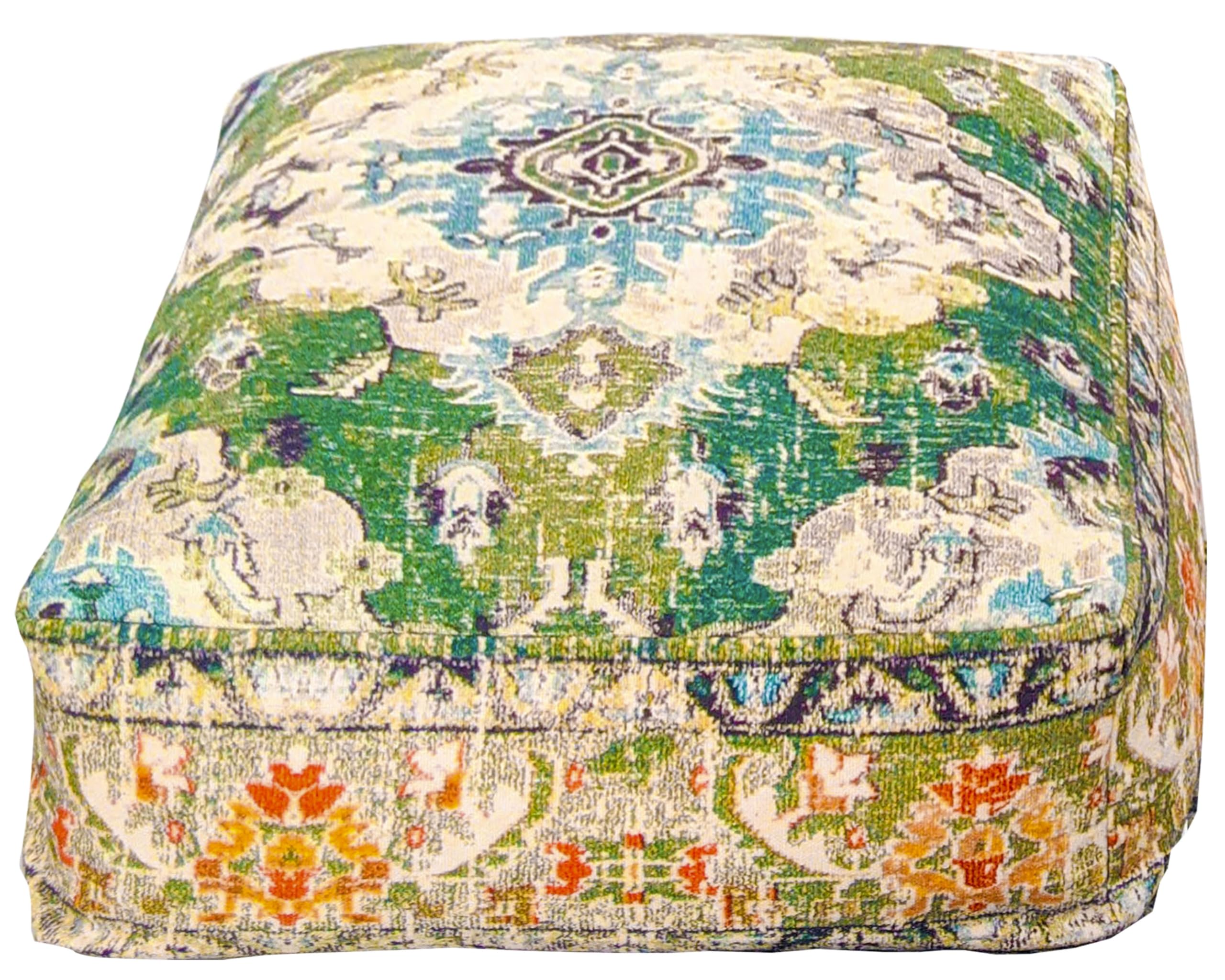 Mandala Life ART Bohemian Floor Cushion Cover - Pure Wool and Cotton Mix - 24x24x8 inches -Filler not Included - Artisan Hand Embroidery Patch Work - Boho Chic Luxury Moroccan Pouf Cover