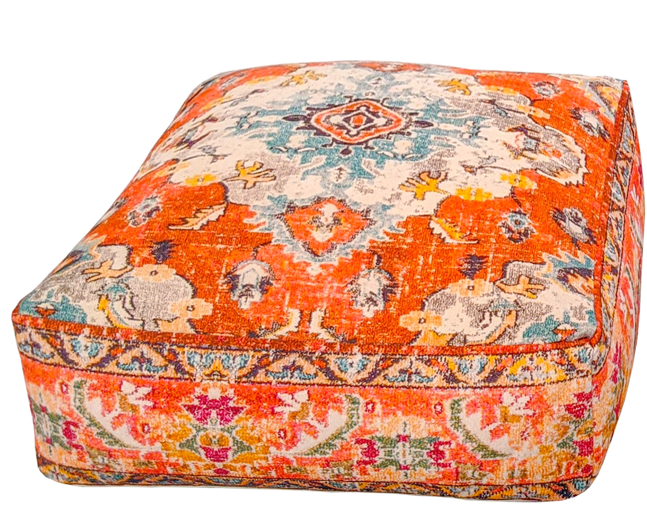 Mandala Life ART Bohemian Floor Cushion Cover - Pure Wool and Cotton Mix - 24x24x8 inches -Filler not Included - Artisan Hand Embroidery Patch Work - Boho Chic Luxury Moroccan Pouf Cover